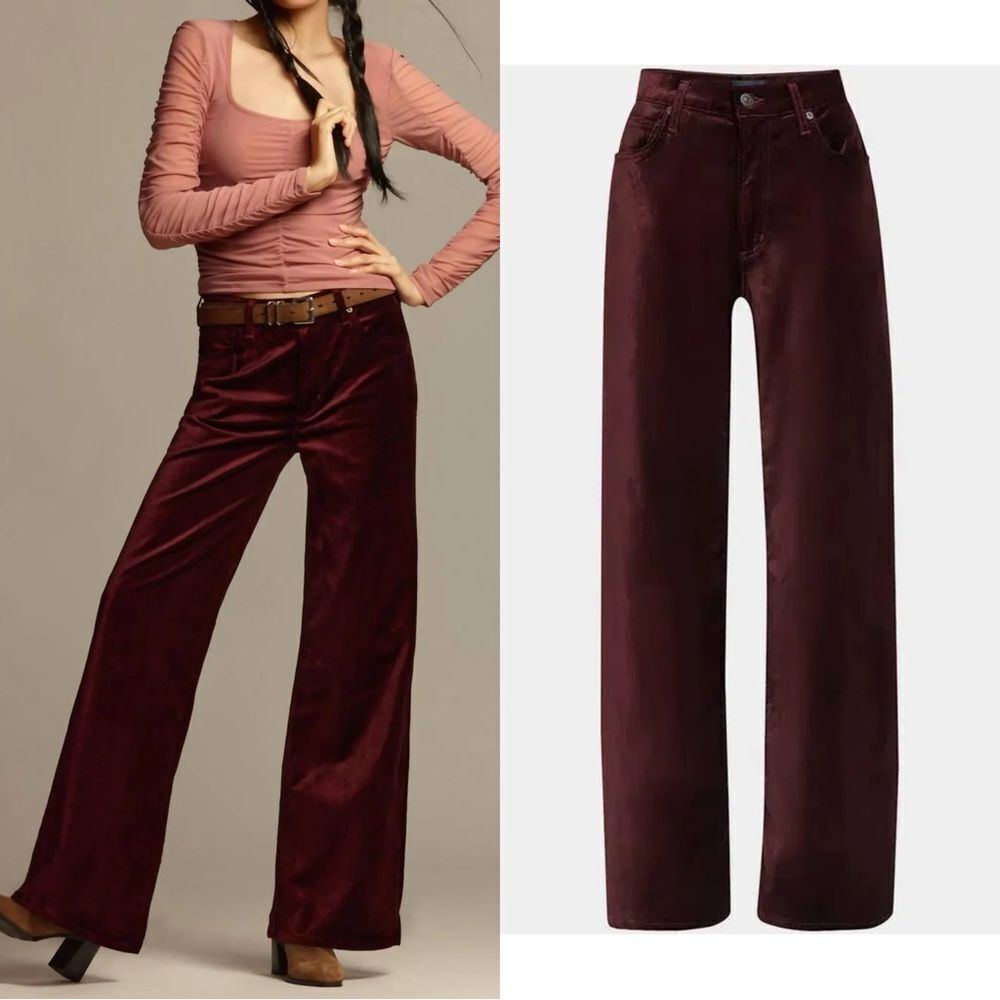 NWT Citizens Of Humanity - Lolli Mid Rise Baggy Velvet Jeans in Burgundy